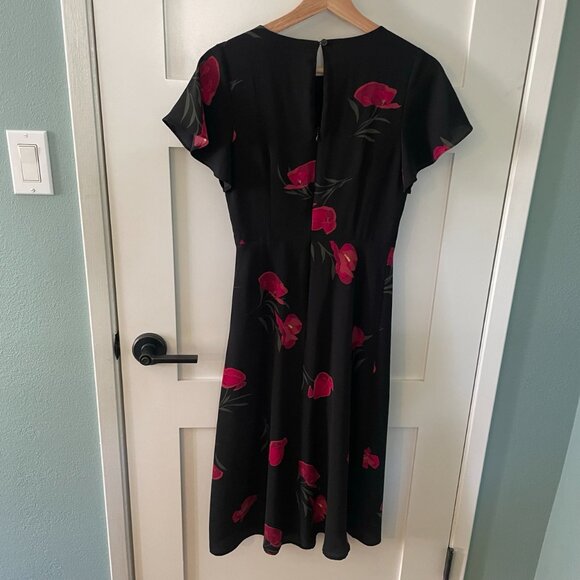 Just Fab Womens Black Floral Midi Dress Ruched Waist Detail Size XS - Picture 5 of 9